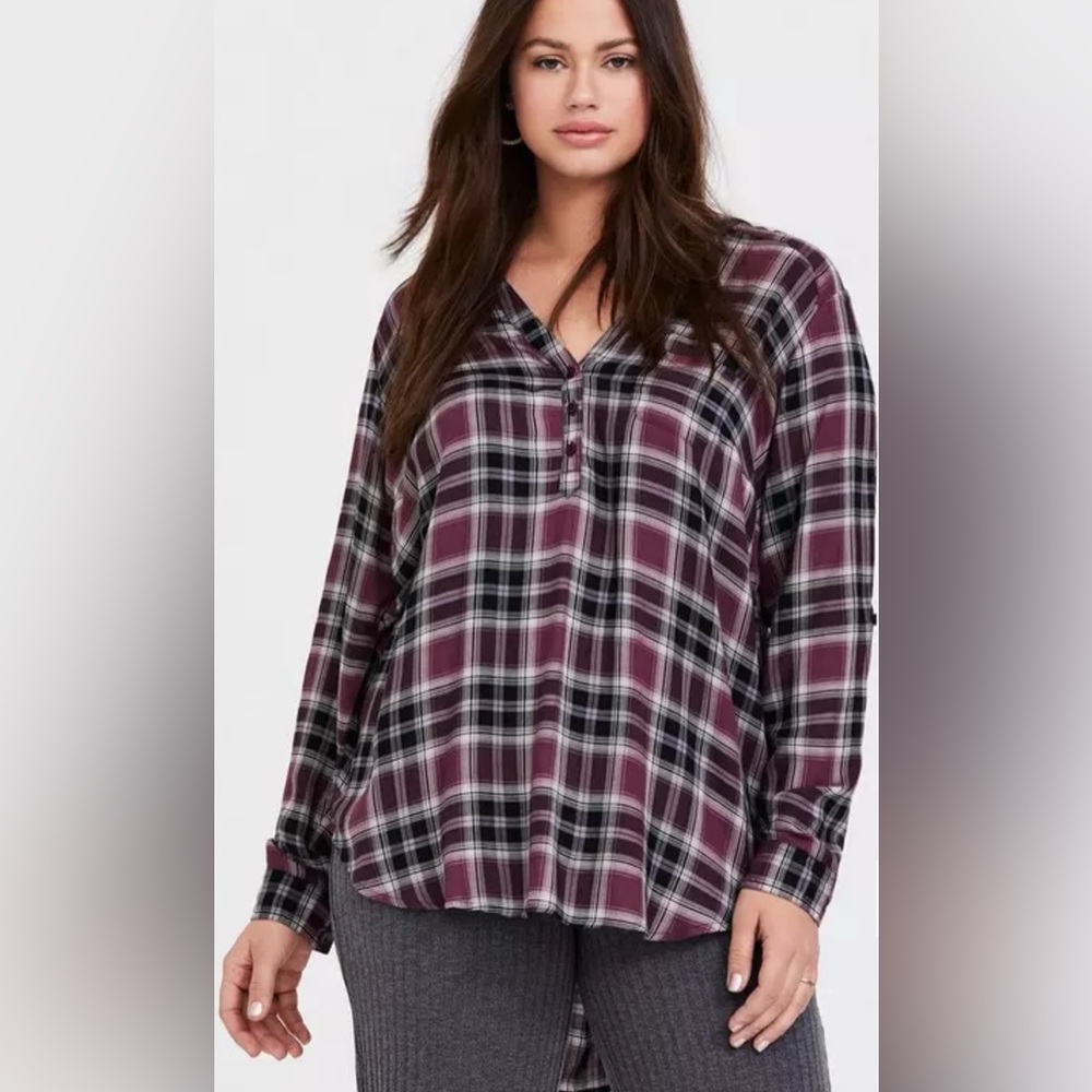 TORRID Twill Henley Tunic Top